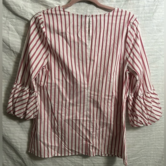 Worthington Women’s Blouse Red/White Striped Cotton Blend 3/4 Sleeves Shirt Sz M - Picture 6 of 6